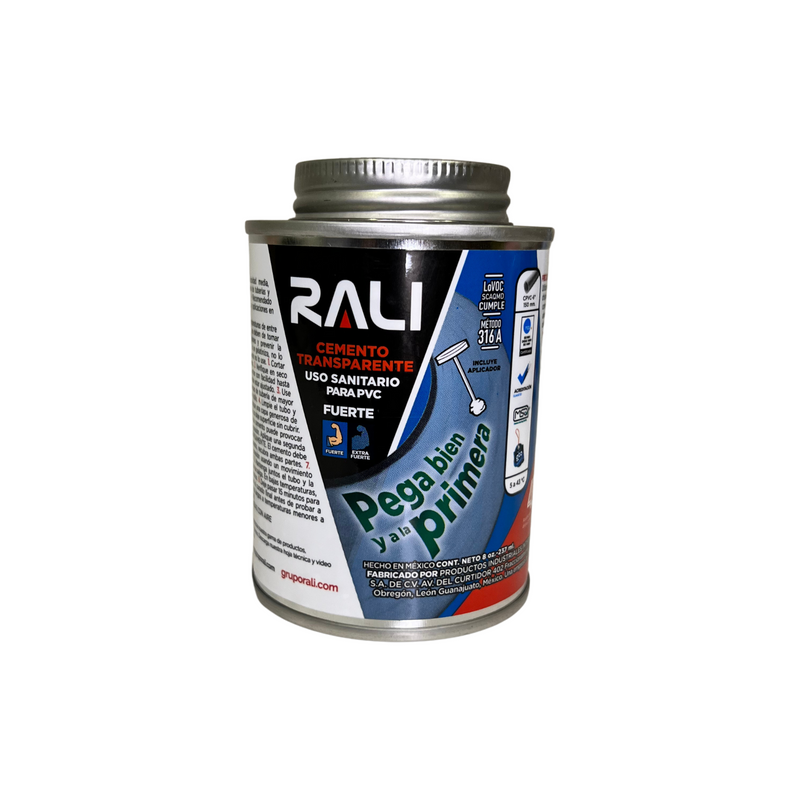 CEMENTO PARA PVC TRANSPARENTE DE 237 ML. RALI