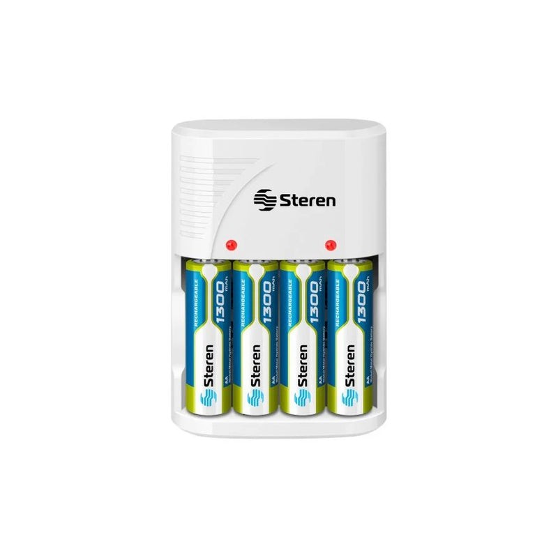 Cargador de pilas "AA, AAA y 9V". Incluye 4 pilas AA Steren