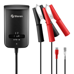 Cargador inteligente para baterías selladas de ácido-plomo, con caimanes