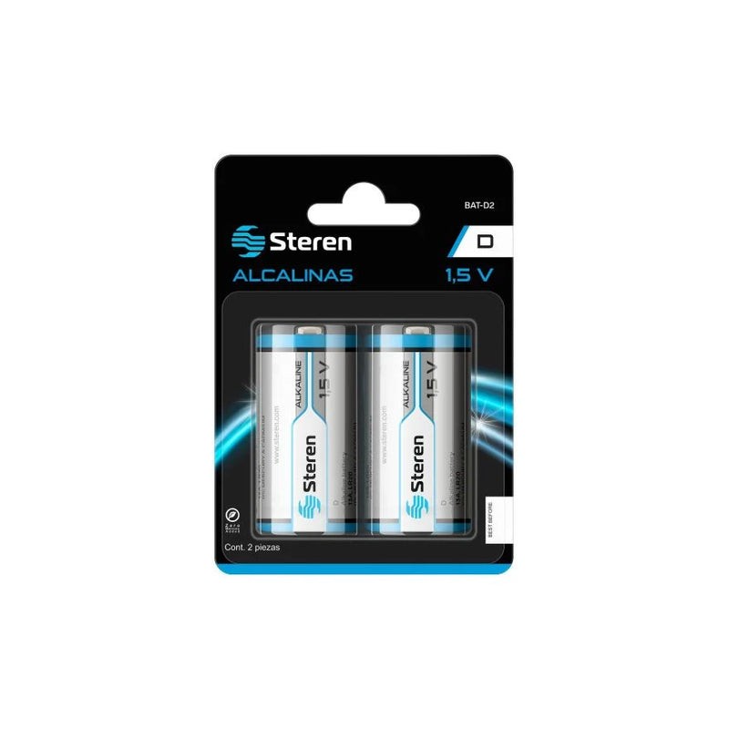 Paquete de 2 pilas alcalinas "D" Steren