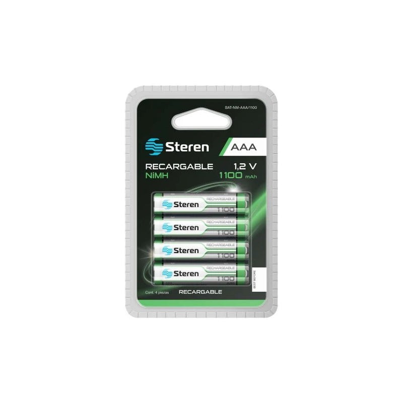 Paquete de 4 pilas recargables de alta capacidad "AAA" NiMH 1100 mAh Steren